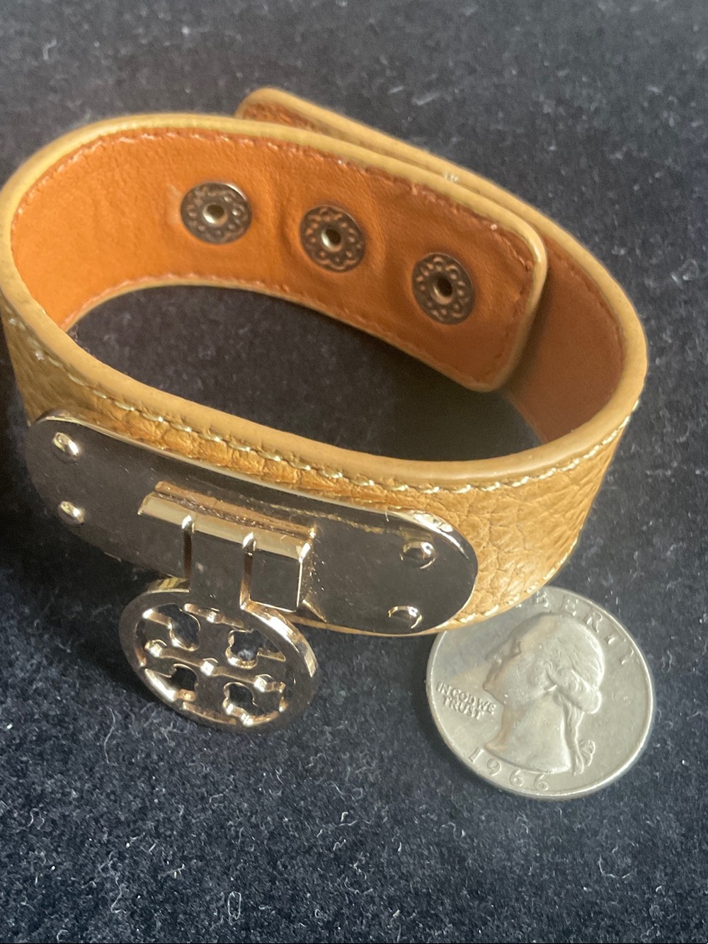 Leather Snap Cuff Bracelet in Tan with Designer Inspired Logo Accent